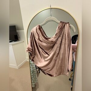 Alice + Olivia Rose Gold Drape one shoulder Top